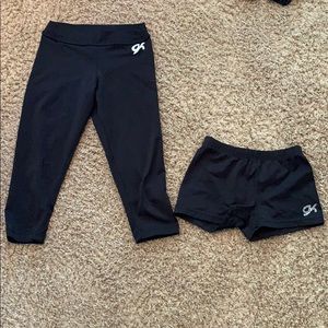 GK capri leggings and gymnastics shorts